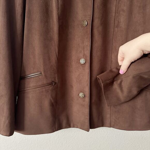 Soft Surroundings Mylitta Brown Faux Suede Jacket Women’s Size Small snap front - Picture 2 of 12